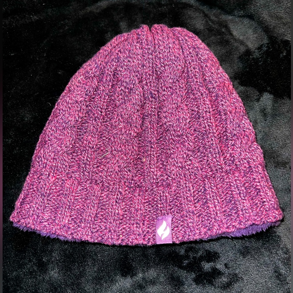 Heat Holders Purple Knit Fuzzy Lined Warm Winter Beanie